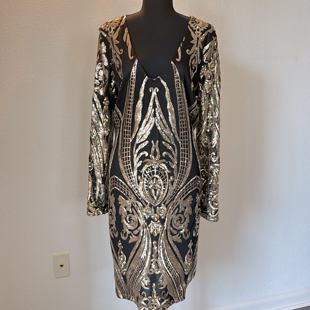 NWOT: J. Our Gold & Black Sequin Dress, Plus Size 1X